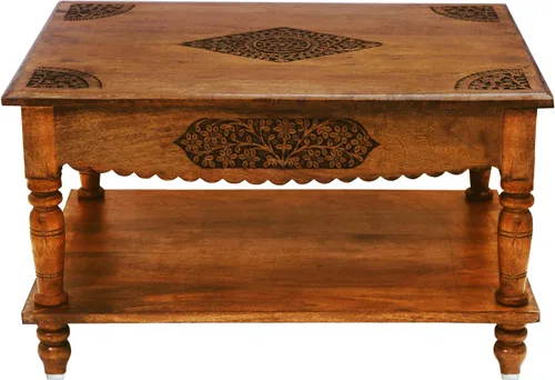 Miniatura 9 de COTTON CRAFT Mesa de centro de madera maciza, mesa central tallada a mano con patas plegables, mesa decorativa para sala de estar, espacios