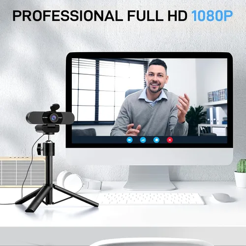 Miniatura 4 de Cámara web EMEET C960 con trípode, cámara web 1080P con micrófono, trípode mini de altura ajustable, cámara web C960 con cubierta de privacidad