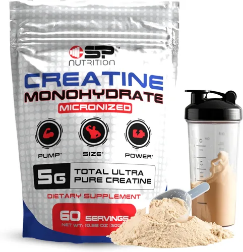 Creatina de SP Nutrition - Monohidrato de creatina 100% pura | Fuerza muscular, potencia y recuperación | Fórmula de rendimiento antes y después del