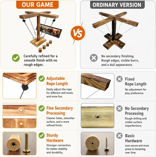Miniatura 6 de Juego de lanzamiento de anillos para adultos, juegos de patio, anillos de madera para lanzar anillos, juegos de interiores al aire libre, juego