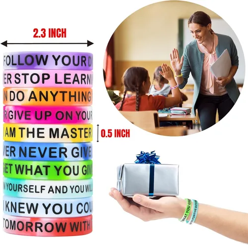 Miniatura 4 de Pulseras de silicona con cita motivacional, pulseras de goma inspiradoras de colores, pulseras elásticas unisex para niños y adolescentes, 20