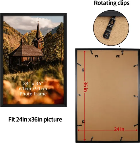 Miniatura 4 de Lyeasw Marcos para póster de 24 x 36 pulgadas, color negro, juego de 7 portarretratos grandes de 24 x 36 pulgadas para montaje en pared horizontal