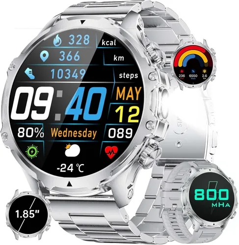 Miniatura 10 de Reloj inteligente militar para hombre, reloj inteligente de pantalla grande HD de 1.85 pulgadas, 800 mAh/linterna LED, resistente al agua IP68