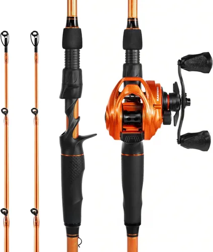 KastKing Lethal Blaze - Combo de caña de pescar y carrete de doble punta, combo de spinning y baitcaster, diseño de patrón de llama, caña de grafito