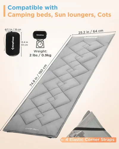Miniatura 2 de KingCamp Colchón para Catre, Colchoneta de Camping Portátil y Liviana para Dormir, Suave, Cómoda, Antideslizante para Catre de Campamento, Litera