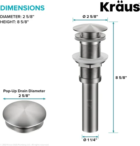 Miniatura 4 de Kraus Tapón de drenaje desplegable para lavabo de baño sin desbordamiento en acero inoxidable sin manchas, PU-10SFS