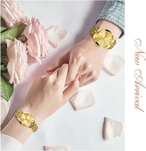 Miniatura 43 de OLEVS Reloj para parejas para él y ella, reloj analógico de cuarzo para hombres y mujeres, de acero inoxidable, impermeable, luminoso, fecha, reloj