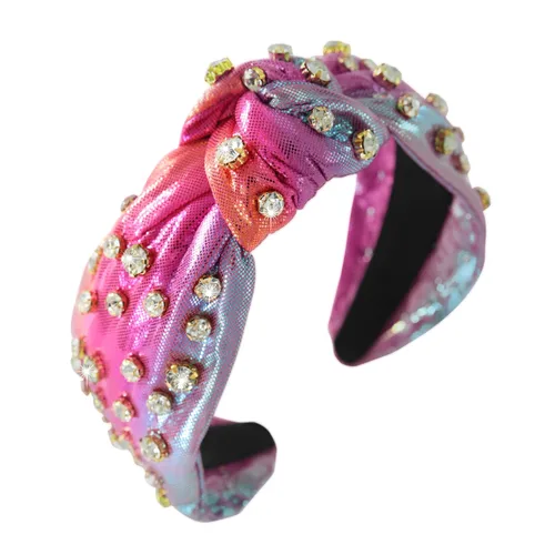 Miniatura 37 de Diadema anudada con joyas para mujeres y niñas, diadema de diamantes de imitación de cristal brillante, nudo superior ancho para mujer, diadema Negro