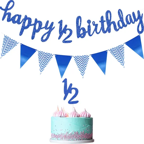 Boao Juego de Decoraciones de Medio Cumpleaños Pre-Ensartadas de 6 Meses Pancarta de Feliz 1/2 Cumpleaños, Adorno para Pastel de Medio Año con
