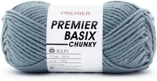 Miniatura 8 de Premier Yarns Basix Hilo Chunky Grueso, Perfecto para Elaborar Proyectos Rápidos, Peso Voluminoso, Hilo Acrílico, Acero, 3.5 onzas, 117 yardas