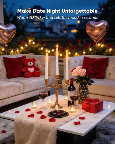 Miniatura 7 de Homemory 3 velas cónicas cerosas sin llama con control remoto, candelabros LED sin llama, velas altas clásicas, velas cónicas parpadeantes que