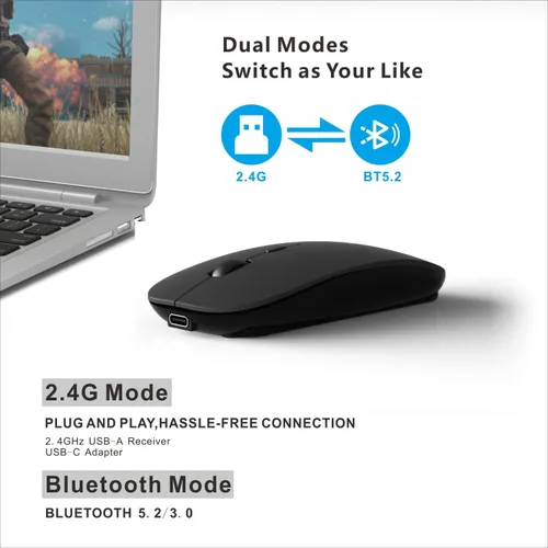 Miniatura 2 de HOTDREAM Ratón inalámbrico Bluetooth recargable para MacBook Pro/Air/iPad Air/iPad Pro/portátil/tableta/iPhone/PC, ratón Bluetooth 5.2/3.0 y modo