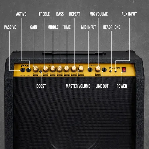 Miniatura 2 de LyxPro Amplificador de guitarra eléctrica de 20 W, altavoz incorporado, conector para auriculares y entrada auxiliar que incluye ganancia, graves