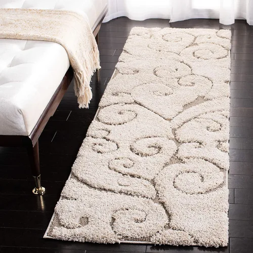 SAFAVIEH Florida Shag Collection Alfombra Pasillera - 2 pies 3 pulgadas x 11 pies, color crema y beige, diseño de volutas, no desprende pelusa y
