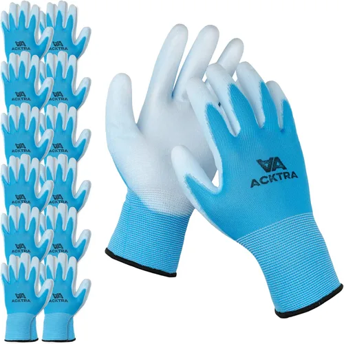 Miniatura 15 de ACKTRA - Guantes de trabajo de seguridad ultrafinos recubiertos de poliuretano, 12 pares, WG002, color negro/negro, talla L
