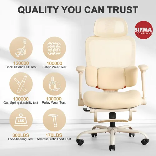 Miniatura 9 de Silla de oficina ergonómica con brazos abatibles y reposapiés 4D, silla de escritorio de malla para juegos con reposacabezas 3D y soporte lumbar