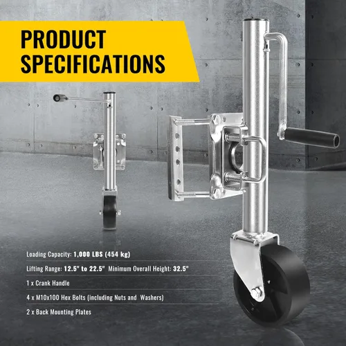 Miniatura 7 de MaxxHaul - 70148 - Gato hidráulico para remolques con elevador suspenso de 10" con una rueda, 1000 lb. de capacidad