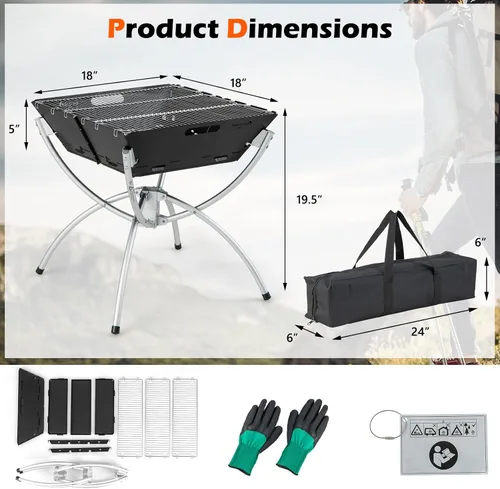 Miniatura 9 de HAPPYGRILL Fogata plegable 3 en 1 con parrilla para exterior, plegable para quemar leña, fogata para barbacoa, hoguera, cocina al aire libre