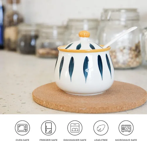 Miniatura 3 de Azucarero de porcelana con tapa y cuchara, tarros de azúcar de cerámica de 12 onzas para cocina y hogar, contenedor de azúcar de granja para barra