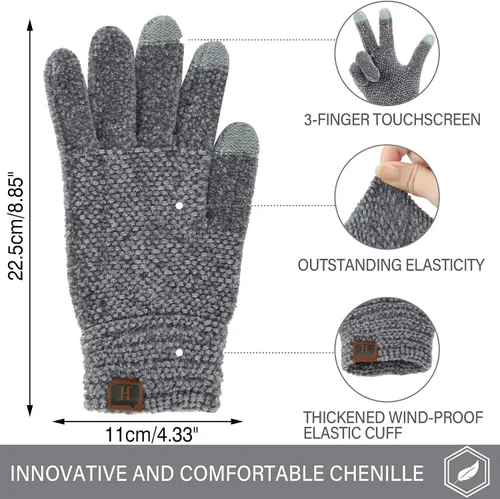 Miniatura 2 de FZ FANTASTIC ZONE Womens Winter Touchscreen Gloves for Cold Weather, Chenille Warm Knit Gloves
