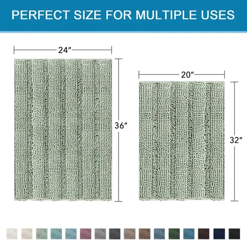 Miniatura 254 de H.VERSAILTEX Alfombras de baño para cuarto de baño, antideslizantes, tapetes de baño extragruesos, de felpilla, a rayas, alfombra de 20" x 32