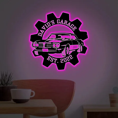Miniatura 9 de Letrero de metal personalizado con nombre de luz LED para garaje para el día del padre, decoración de pared, caja de herramientas, letrero de metal