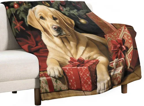 Miniatura 33 de Yellow Lab - Manta de Labrador de Navidad, linda y divertida para varios perros y mascotas, manta de verano de 30 x 40 pulgadas, manta de franela