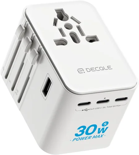 Adaptador de viaje universal, adaptador de enchufe de viaje internacional con 3 puertos USB-C y 2 puertos USB-A (total 30 W), adaptador portátil
