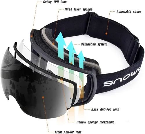 Miniatura 2 de Gafas de esquí para hombres y mujeres con protección UV, lente doble antivaho