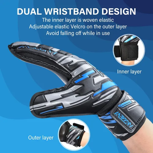 Miniatura 4 de Guantes de portero de fútbol con protección de dedos y doble protección para la muñeca. Los guantes de portero proporcionan un control y agarre Azul