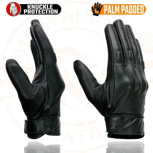 Miniatura 2 de Milwaukee Leather MG7521 - Guantes de cuero negro para hombre con palma acolchada de gel para motocicleta con nudillos protectores recubiertos