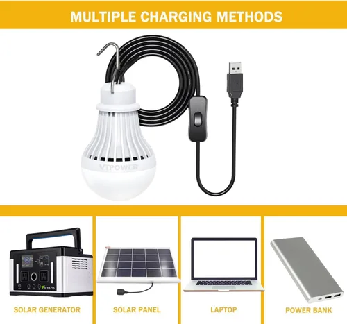 Miniatura 5 de Paquete de 2 bombillas de luz USB, linterna de luz LED USB para acampar, luz de tienda con cable de 8.2 pies de longitud extra y cable USB en Y