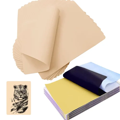 Yuelong El kit de 30 piezas de papel de transferencia y piel de práctica de tatuaje en blanco incluye 10 piezas de piel falsa y 20 piezas de papel