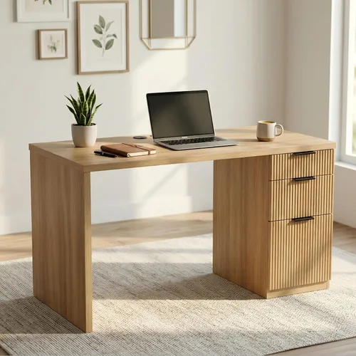 Miniatura 11 de FURSUN Escritorio ejecutivo moderno de 58 pulgadas con almacenamiento, escritorio de oficina en casa con cajón y gabinete, escritorio de madera