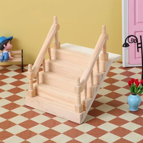 Miniatura 7 de Angoily Miniatura Casa de Muñecas Escalera Escritorio Ornamento Simplemente Escalera Pasamanos Exterior Barandillas