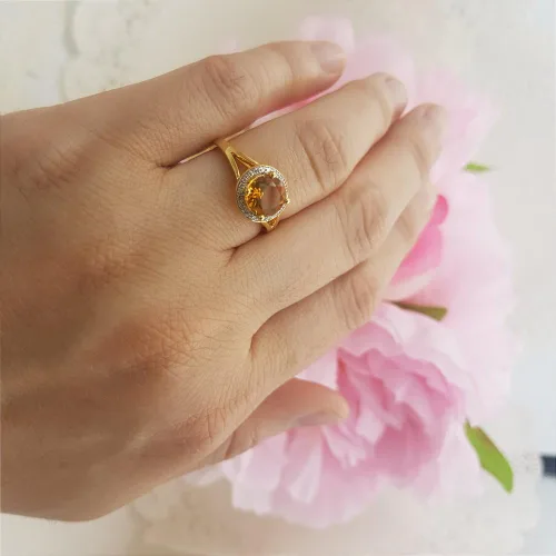Miniatura 153 de Dazzlingrock Collection Anillo de compromiso redondo de 0.276 in con halo de diamante blanco y vástago dividido para ella en oro macizo de 14