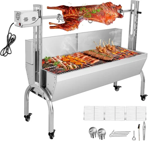 Miniatura 7 de Parrilla asadora de acero inoxidable, motor de 25 W, asador de cordero de cerdo pequeño, 37 pulgadas, 2 en 1, parrilla de asador de carbón