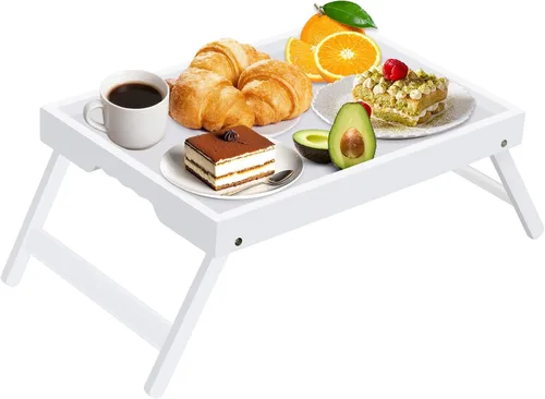 Miniatura 16 de Artmeer Bandeja de cama con patas plegables, desayuno de bambú en la cama para mesa de TV, bandeja de computadora portátil, comer, bandeja