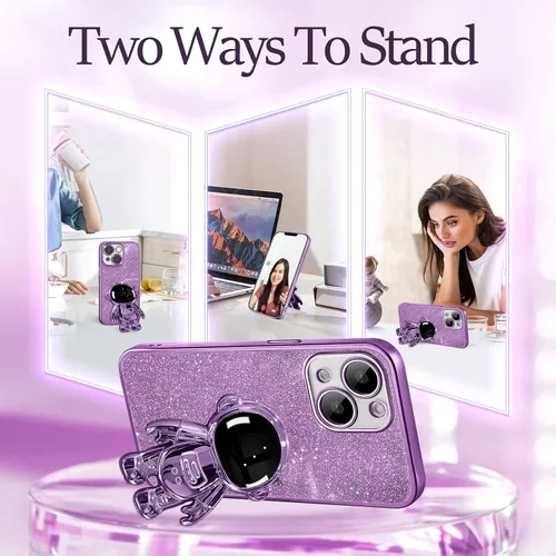 Miniatura 190 de Buleens Funda para iPhone 11 Pro Max Astronauta, Fundas Transparentes para iPhone 11 ProMax con Papel con Purpurina y Soporte de Astronauta, Mujeres