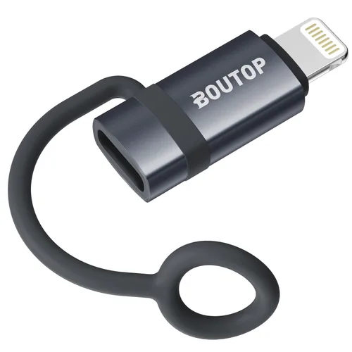 BOUTOP [Certificado MFi] Adaptador USB C a Lightning, Adaptador Tipo C a Lightning Soporta Carga Rápida PD de 36W Compatible con iPhone iPad Gris