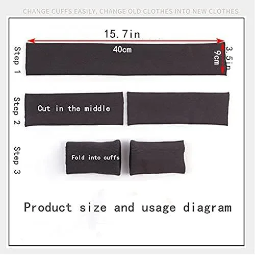 Miniatura 5 de TinaKim Tela de punto acanalado, puños acanalados para coser chaquetas, pantalones, suéteres (negro tubular, 16 x 3.5 pulgadas)