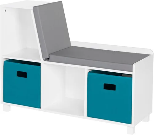 Miniatura 9 de RiverRidge Rincón de lectura para niños y banco de almacenamiento de cubos blancos con asiento acolchado cómodo y organizador de juguetes