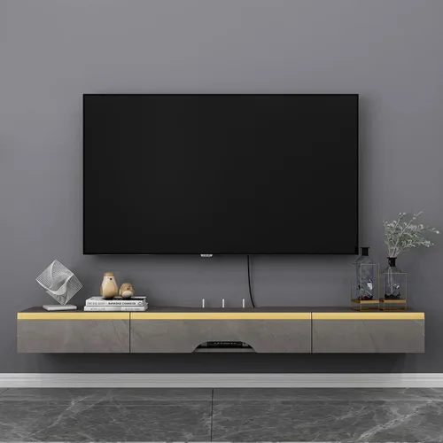 Miniatura 9 de Pmnianhua Soporte flotante para TV con 2 cajones, consola de TV de 66 pulgadas para montar en la pared, estante debajo de la TV con almacenamiento