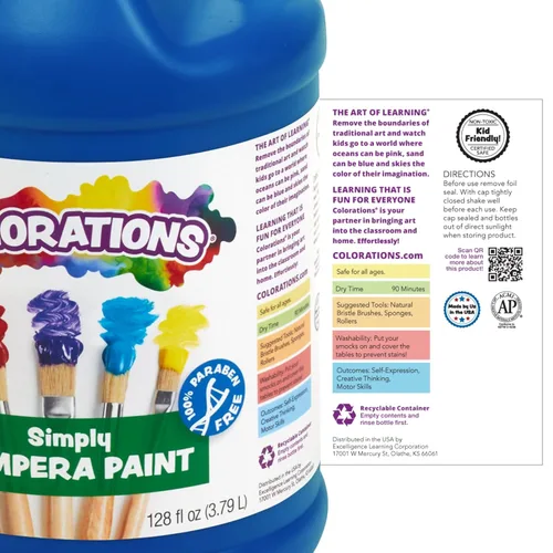 Miniatura 5 de Colorations Pintura de témpera sin parabenos para niños, 1 galón, azul vibrante. No tóxica y fabricada en los Estados Unidos, imprescindible