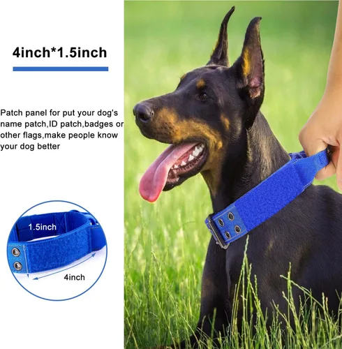Miniatura 2 de Collar reflectante para perro táctico resistente con mango de control y hebilla de metal para entrenamiento de perros (M, azul)