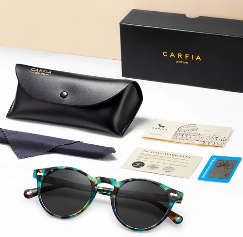 Miniatura 27 de CARFIA Gafas de sol polarizadas de acetato redondo para mujer, protección UV de cara pequeña con funda de cuero CA5288