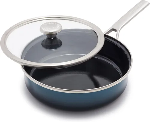 Merten & Storck Utensilios de cocina esmaltados con núcleo de acero hecho a mano europea, sartén de 3 cuartos de galón con tapa, inducción, sin PFAS