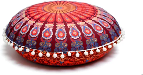 Miniatura 24 de CRAFT KALA Funda de Cojín de Suelo Redonda de 22" Mandala Boho para Sala de Meditación Asientos Pufs Funda para Sala de Estar Sala de Yoga Hogar