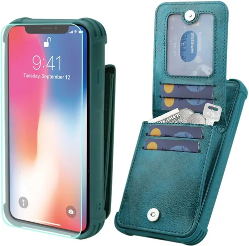 Miniatura 7 de VANAVAGY Funda compatible con iPhone Xs/X para mujeres y hombres, de piel sintética, cierre magnético, con bloqueo RFID, tarjetero y bolsillo