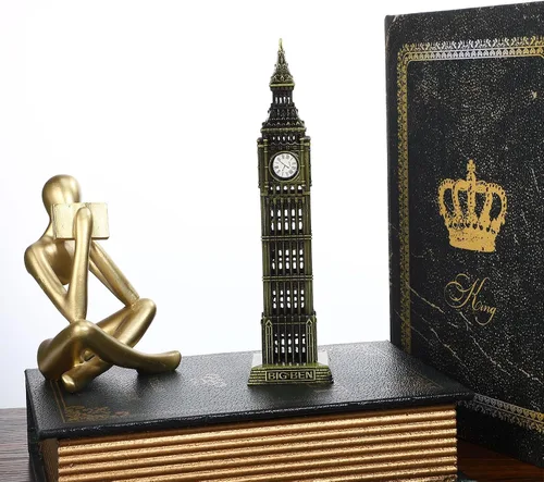 Miniatura 2 de Beavorty Big Ben Modelo Londres - Adorno de construcción de 7.08 pulgadas, escultura arquitectónica de metal para el hogar, boda, reunión familiar